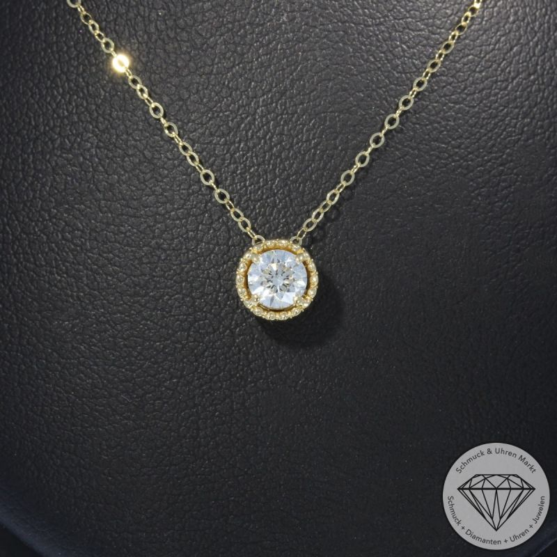 Wert 1990 € Solitär Brillant Anhänger & Kette (0,35 carat) in 585er 14 K Gelbgold - H1090
