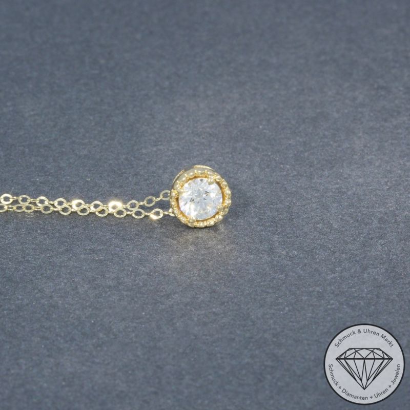 Wert 1990 € Solitär Brillant Anhänger & Kette (0,35 carat) in 585er 14 K Gelbgold - H1090