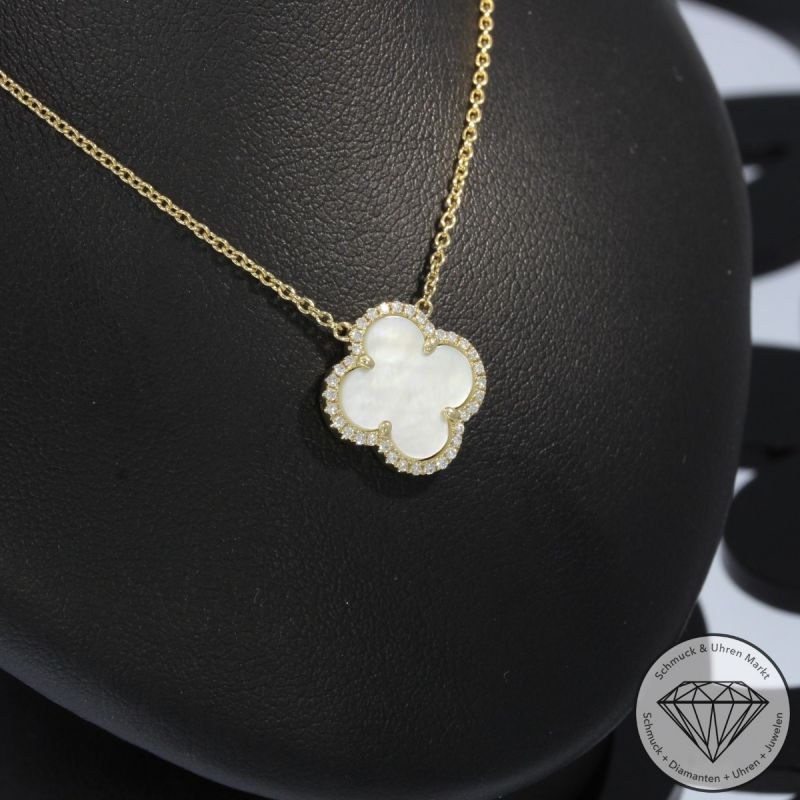 Wert 1490 € Brillant Perlmutt Collier in 585er 14 K Gelbgold - H1111