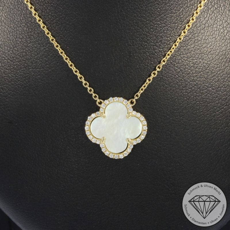 Wert 1490 € Brillant Perlmutt Collier in 585er 14 K Gelbgold - H1111