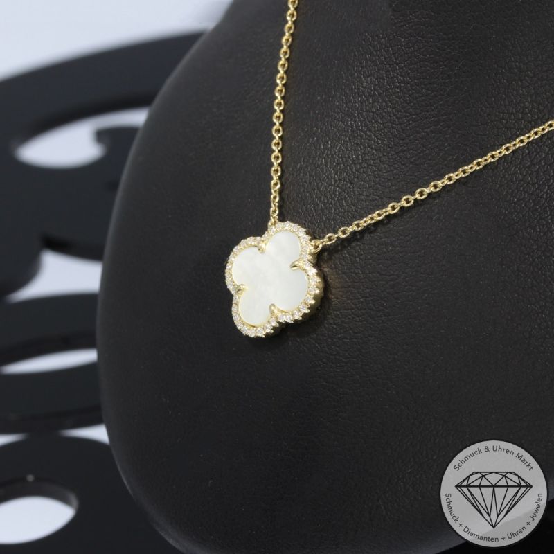 Wert 1490 € Brillant Perlmutt Collier in 585er 14 K Gelbgold - H1111