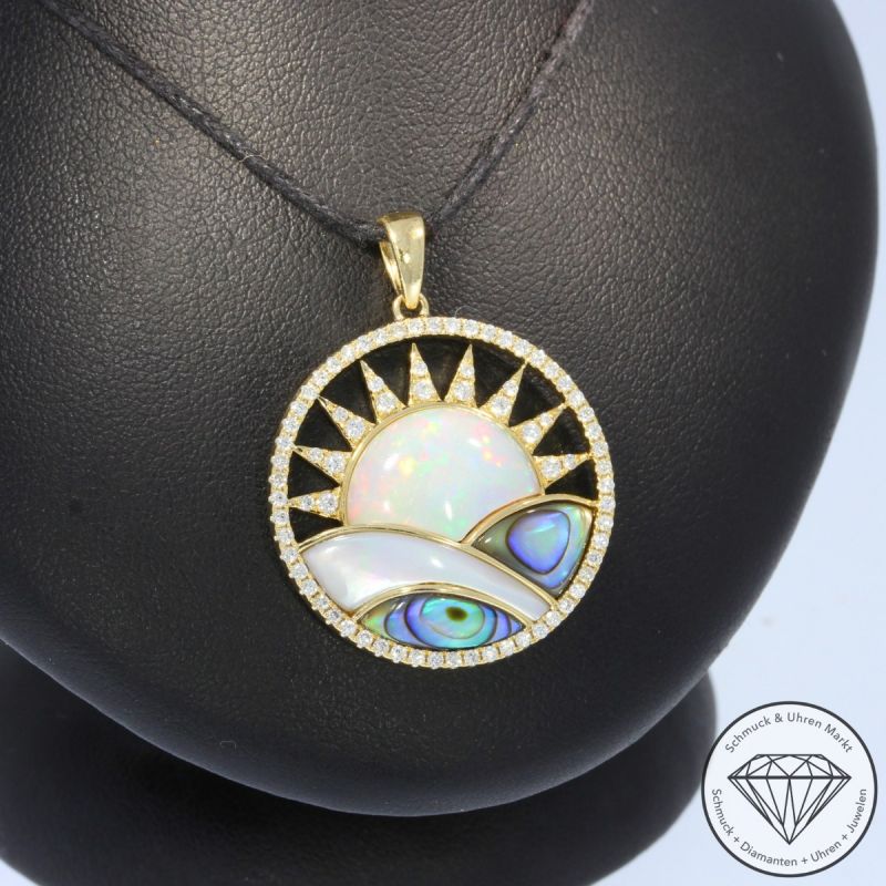Wert 3130 € Brillant Opal Perlmutt Anhänger in 585er 14 K Gelbgold - H1087