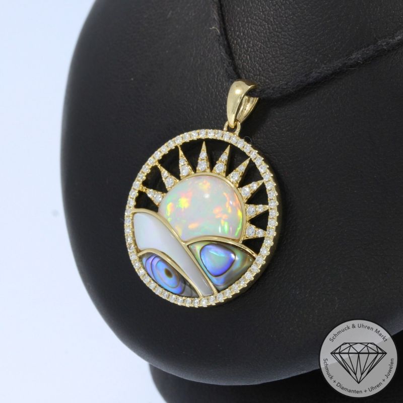 Wert 3130 € Brillant Opal Perlmutt Anhänger in 585er 14 K Gelbgold - H1087