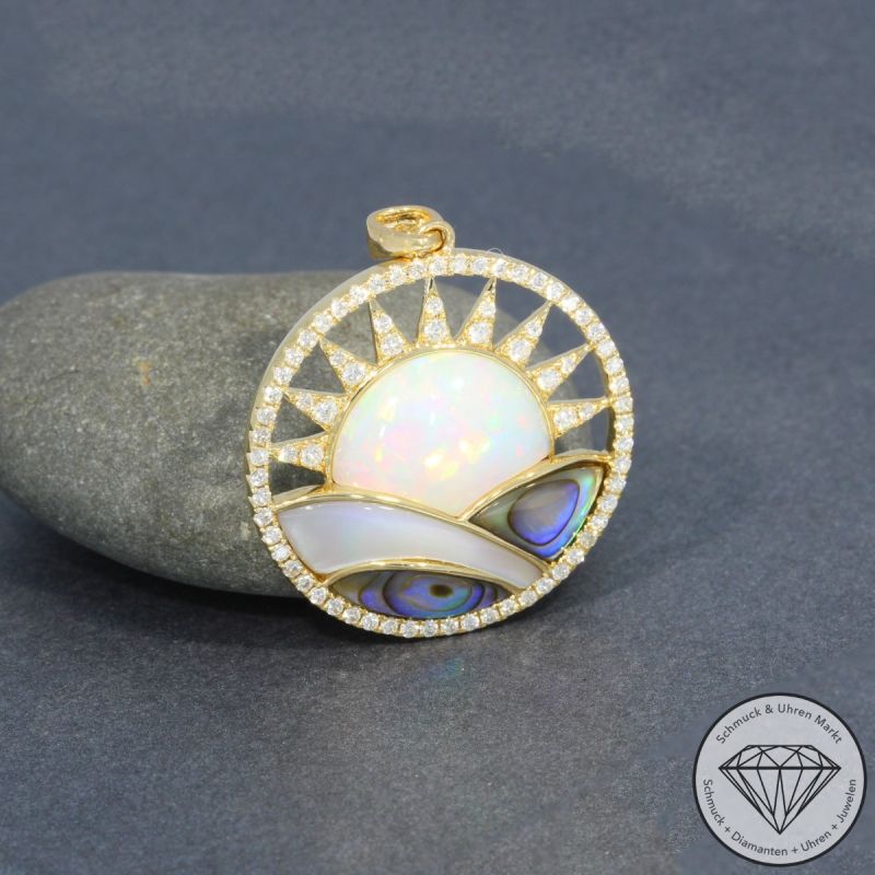 Wert 3130 € Brillant Opal Perlmutt Anhänger in 585er 14 K Gelbgold - H1087