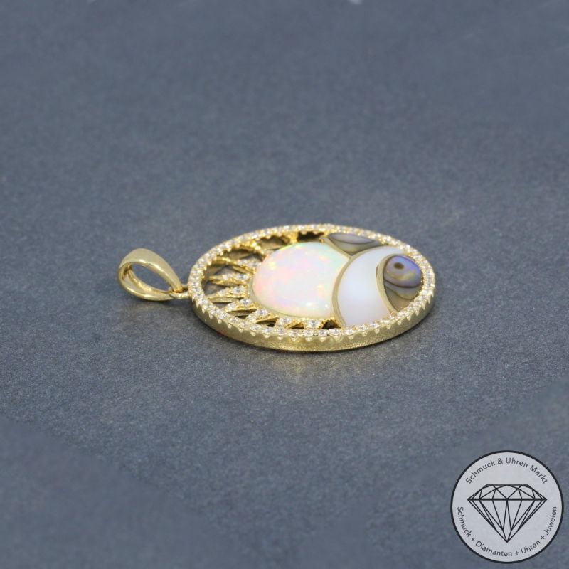 Wert 3130 € Brillant Opal Perlmutt Anhänger in 585er 14 K Gelbgold - H1087