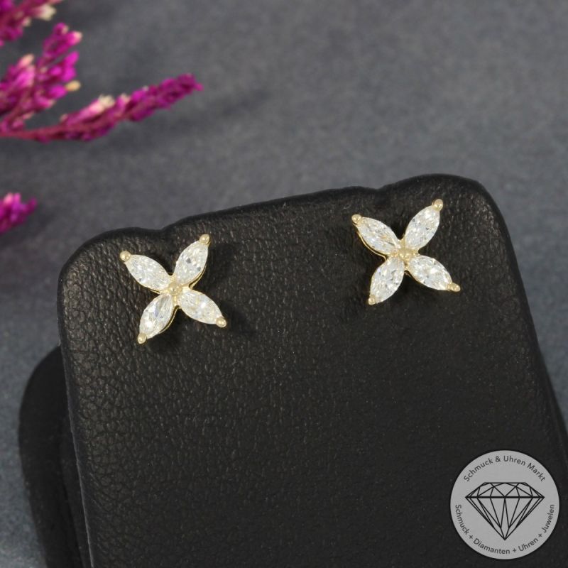 Wert 2040 € Diamant Blumen Ohrringe (0,35 carat) in 585er 14 K Gelbgold - H1066