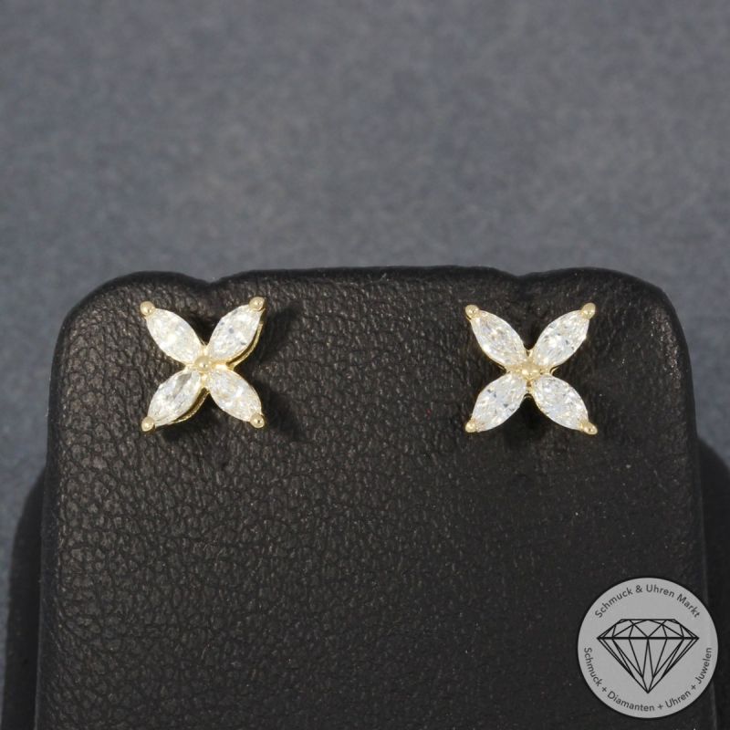Wert 2040 € Diamant Blumen Ohrringe (0,35 carat) in 585er 14 K Gelbgold - H1066