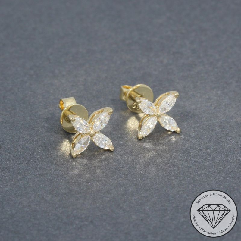 Wert 2040 € Diamant Blumen Ohrringe (0,35 carat) in 585er 14 K Gelbgold - H1066