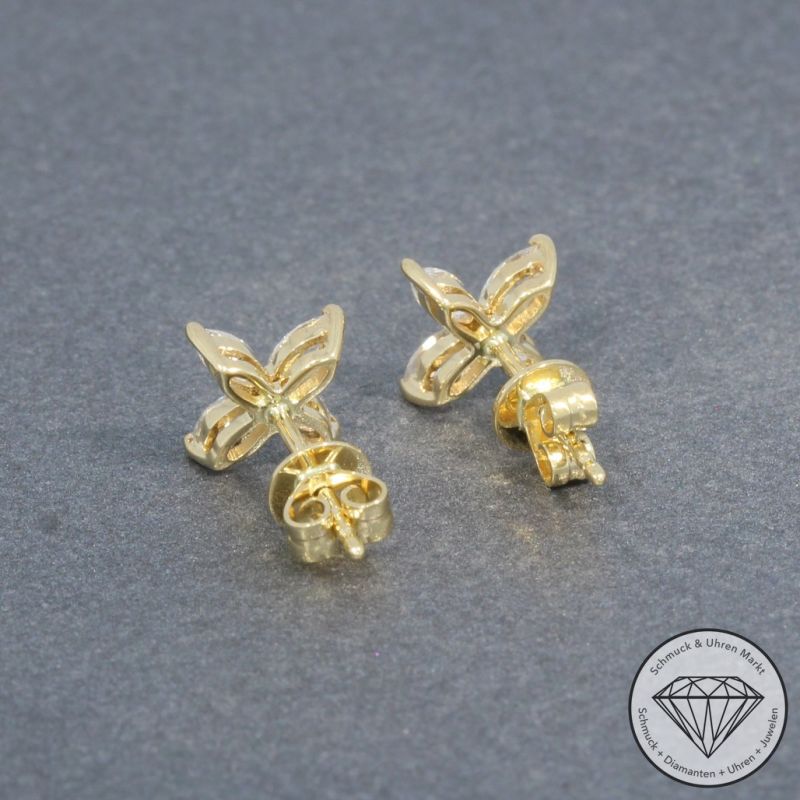 Wert 2040 € Diamant Blumen Ohrringe (0,35 carat) in 585er 14 K Gelbgold - H1066