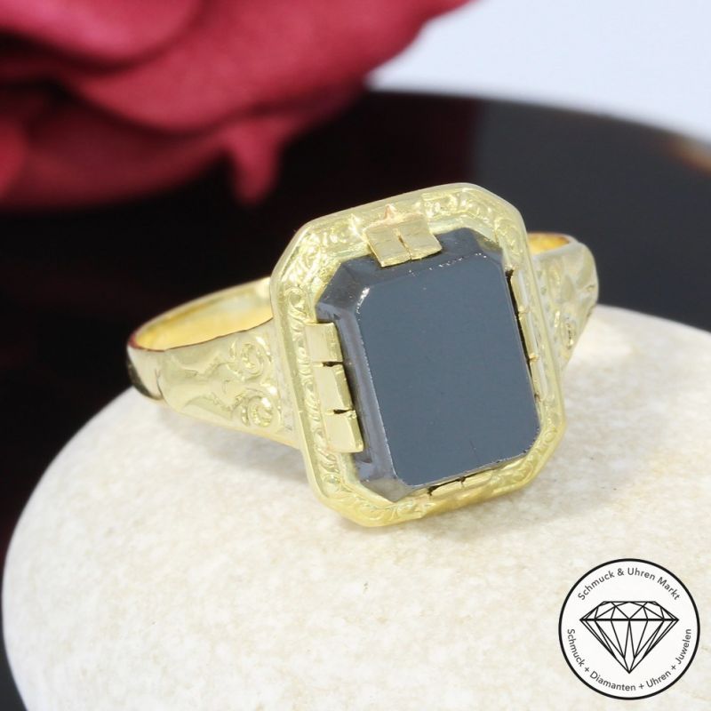 Wert 590 € Hämatit Ring in 585er 14 K Gelbgold - 96944