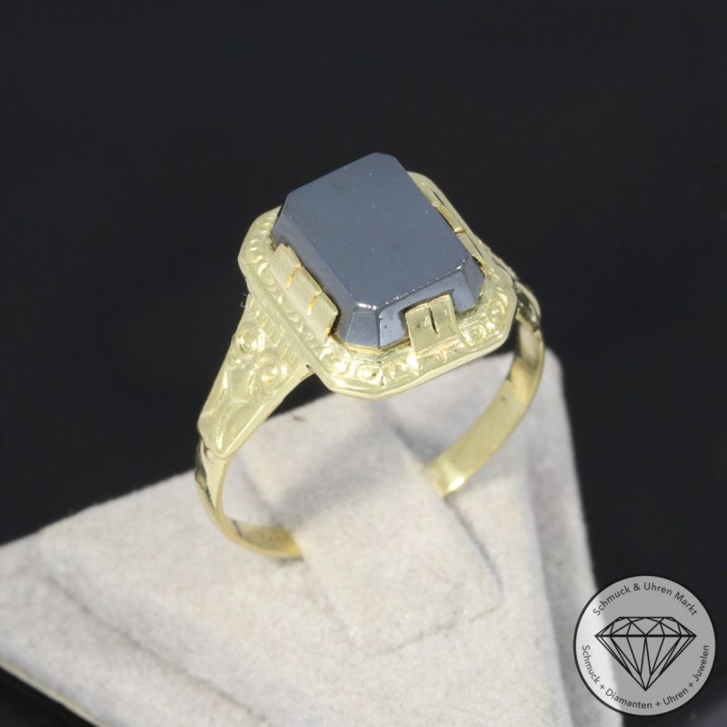 Wert 590 € Hämatit Ring in 585er 14 K Gelbgold - 96944
