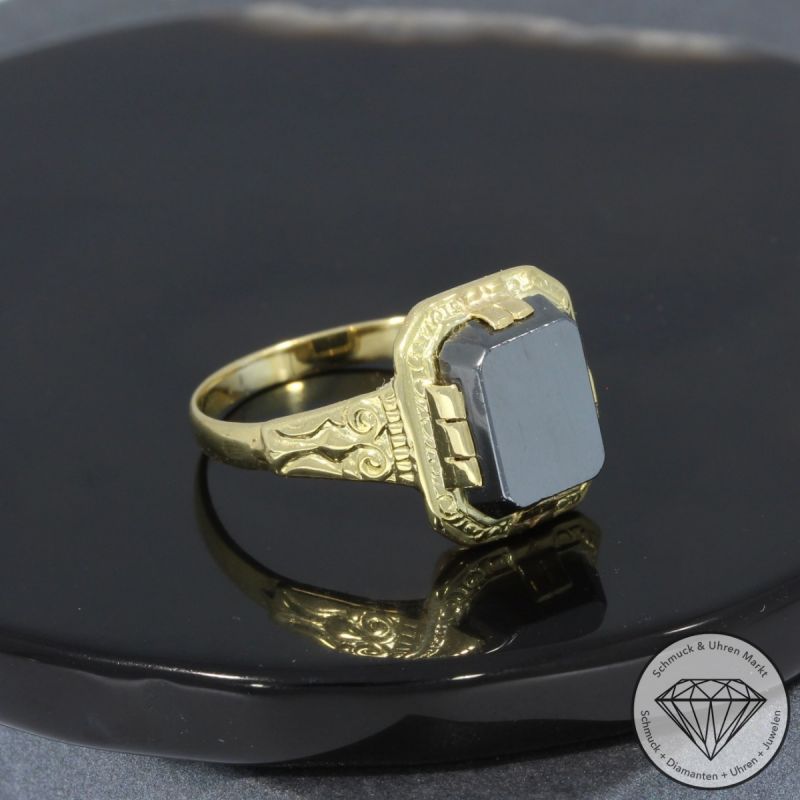 Wert 590 € Hämatit Ring in 585er 14 K Gelbgold - 96944