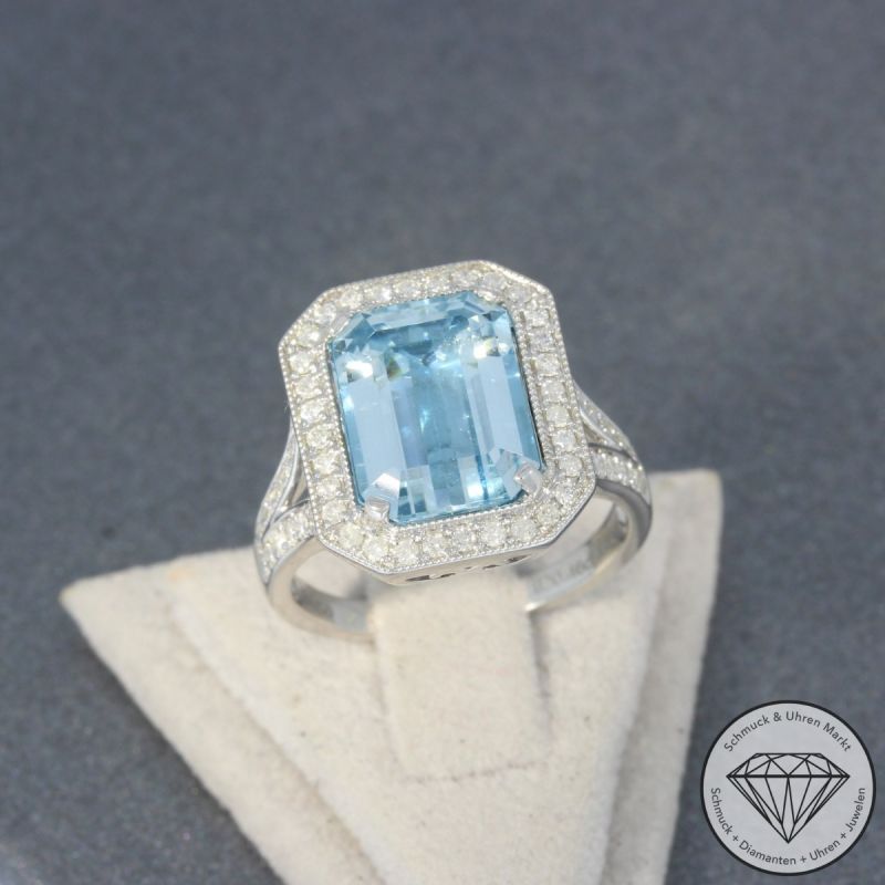 Wert 5050 € Brillant Aquamarin Ring in 750er 18 K Weißgold - 97024