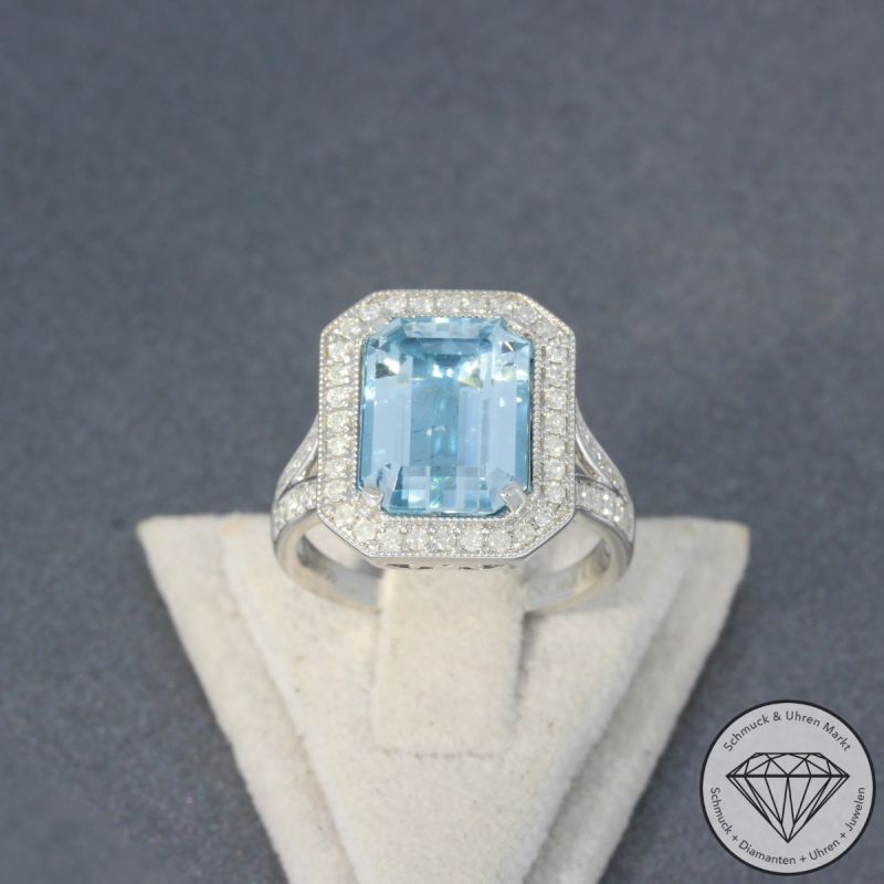 Wert 5050 € Brillant Aquamarin Ring in 750er 18 K Weißgold - 97024