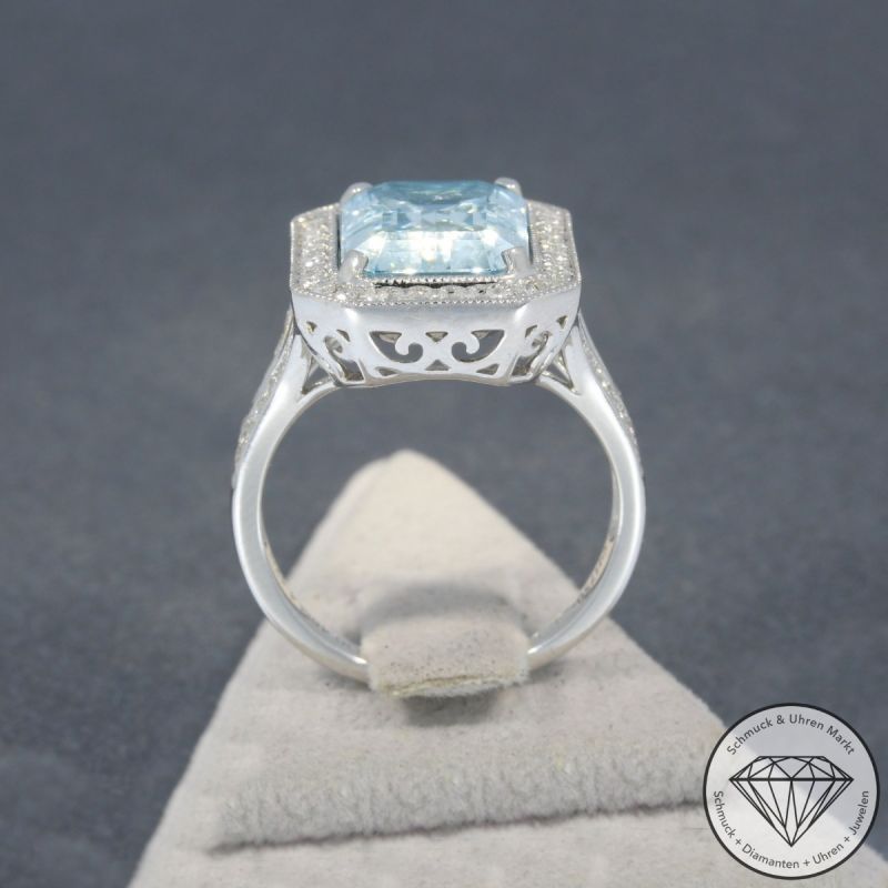 Wert 5050 € Brillant Aquamarin Ring in 750er 18 K Weißgold - 97024
