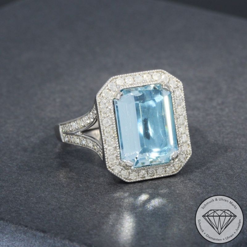 Wert 5050 € Brillant Aquamarin Ring in 750er 18 K Weißgold - 97024