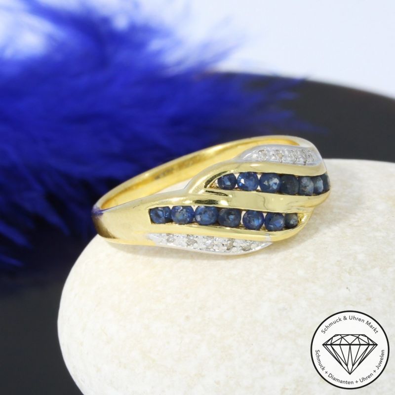 Wert 990 € Diamant Saphir Ring in 750er 18 K Gelbgold - 97110