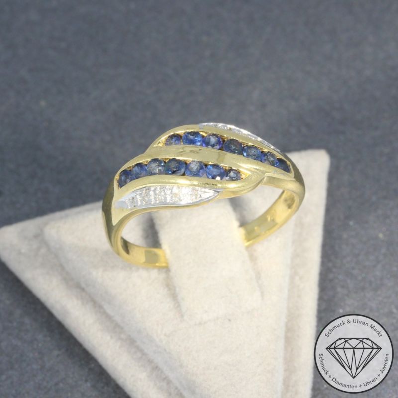 Wert 990 € Diamant Saphir Ring in 750er 18 K Gelbgold - 97110