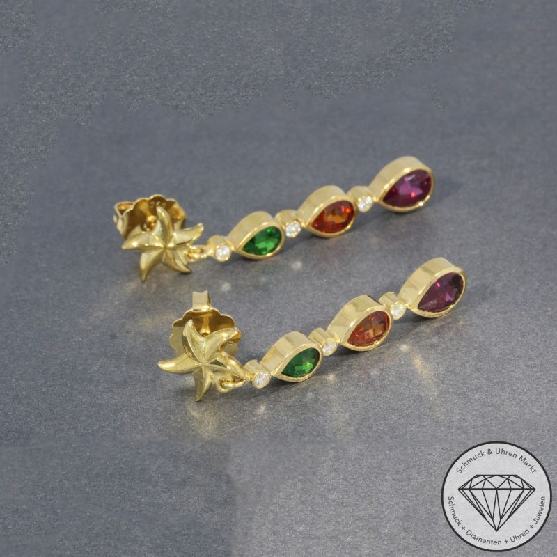 Sale! Wert 3690 € Brillant Peridot Granat Citrin Ohrringe in 750er 18 K Gelbgold - 97169