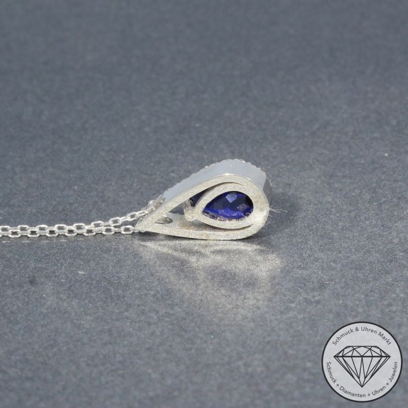 Sale! Wert 1160 € Brillant Saphir Anhänger & Kette in 585er 14 K Weißgold - H1297
