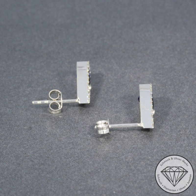 Sale! Wert 1700 € Brillant Saphir Ohrstecker in 585er 14 K Weißgold - H1327