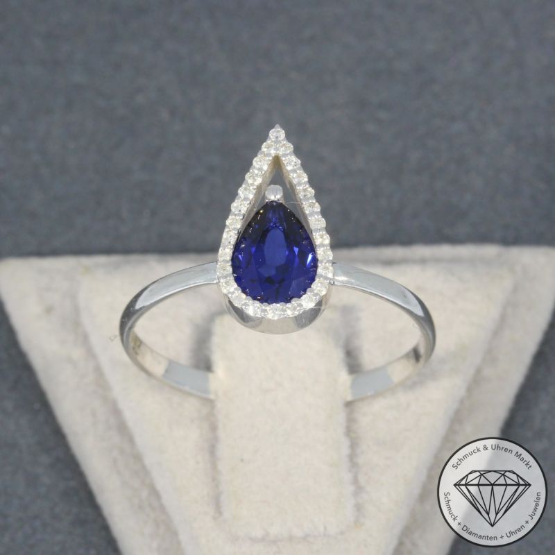 Wert 1240 € Brillant Saphir Ring in 585er 14 K Weißgold Gr. 55,5 - H1464