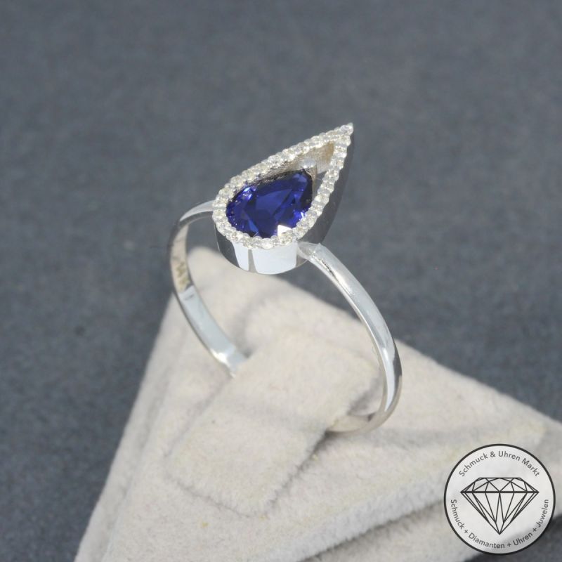 Sale! Wert 1240 € Brillant Saphir Ring in 585er 14 K Weißgold - H1314