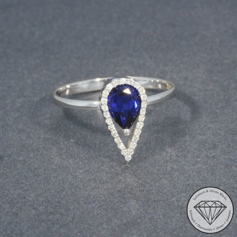 Sale! Wert 1240 € Brillant Saphir Ring in 585er 14 K Weißgold - H1314