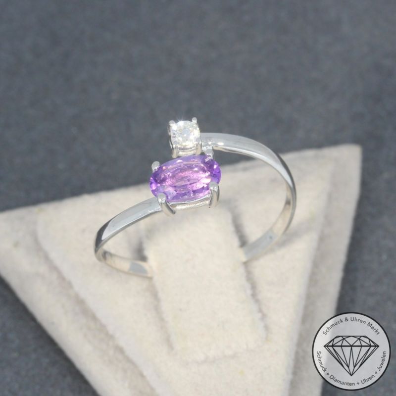 Sale! Wert 750 € Brillant Amethyst Ring in 585er 14 K Weißgold Gr.54 - H1257