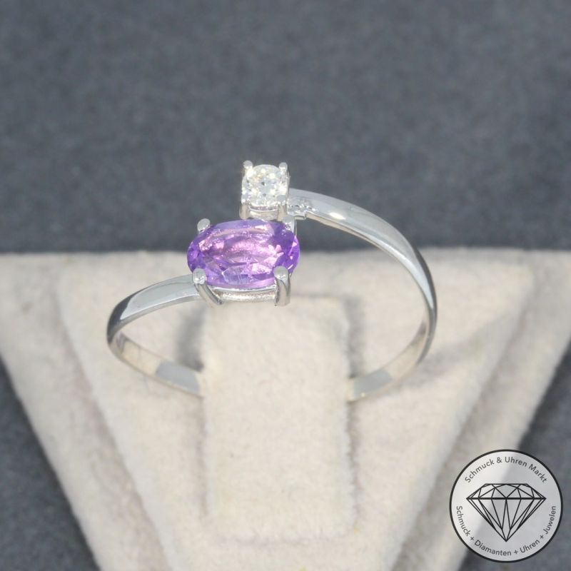 Sale! Wert 750 € Brillant Amethyst Ring in 585er 14 K Weißgold Gr.54 - H1257