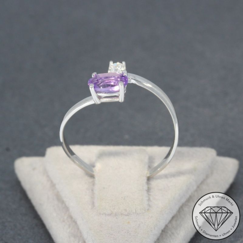 Sale! Wert 750 € Brillant Amethyst Ring in 585er 14 K Weißgold Gr.54 - H1257