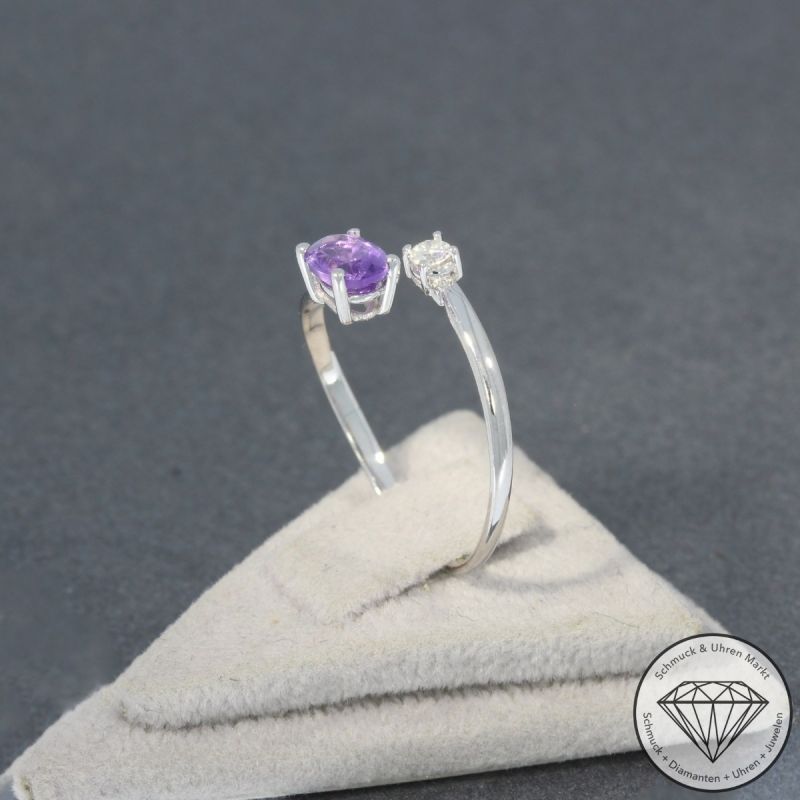 Sale! Wert 750 € Brillant Amethyst Ring in 585er 14 K Weißgold Gr.54 - H1257