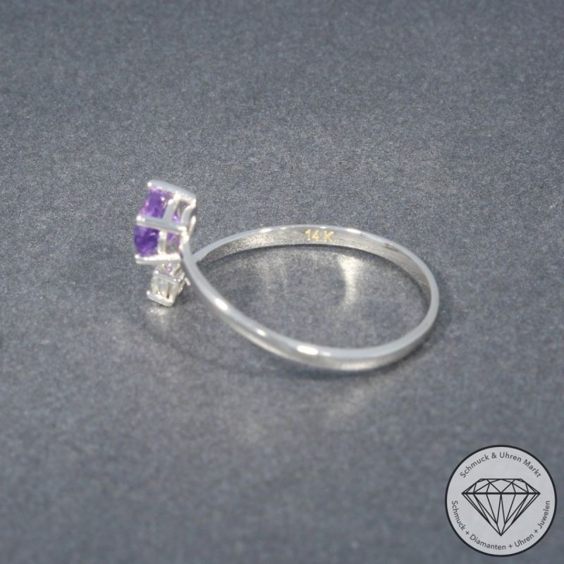Sale! Wert 750 € Brillant Amethyst Ring in 585er 14 K Weißgold Gr.54 - H1257
