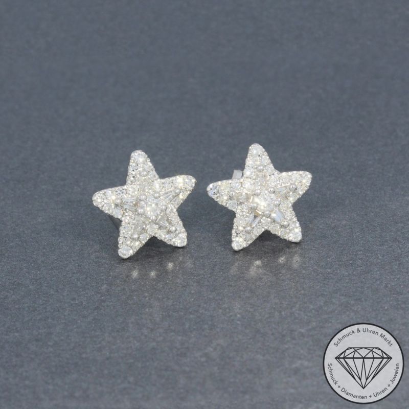 Sale! Wert 2700 € Brillant Diamant Stern Ohrringe in 750er 18 K Weißgold - H1512