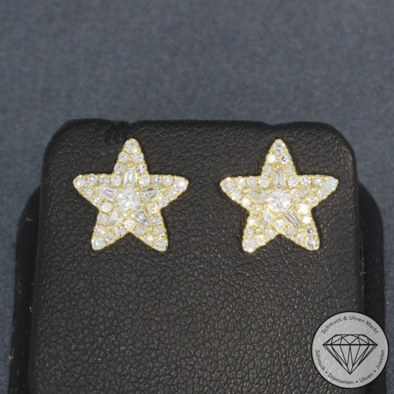Sale! Wert 2700 € Brillant Diamant Stern Ohrringe in 750er 18 K Gelbgold - H1529