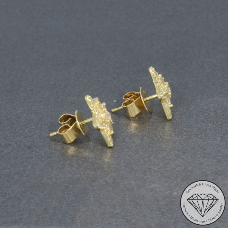 Sale! Wert 2700 € Brillant Diamant Stern Ohrringe in 750er 18 K Gelbgold - H1529
