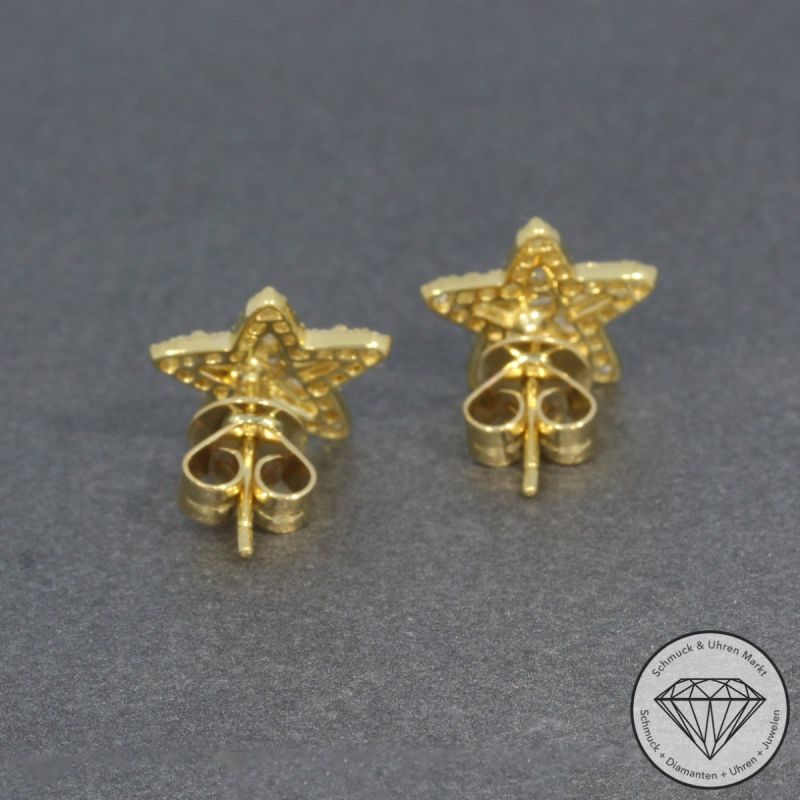 Sale! Wert 2700 € Brillant Diamant Stern Ohrringe in 750er 18 K Gelbgold - H1529