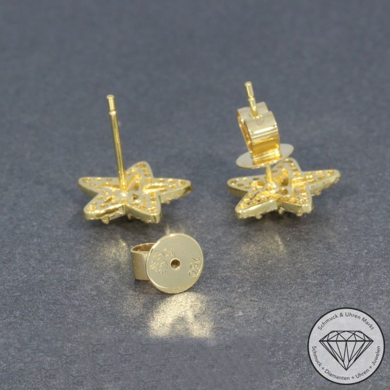 Sale! Wert 2700 € Brillant Diamant Stern Ohrringe in 750er 18 K Gelbgold - H1529