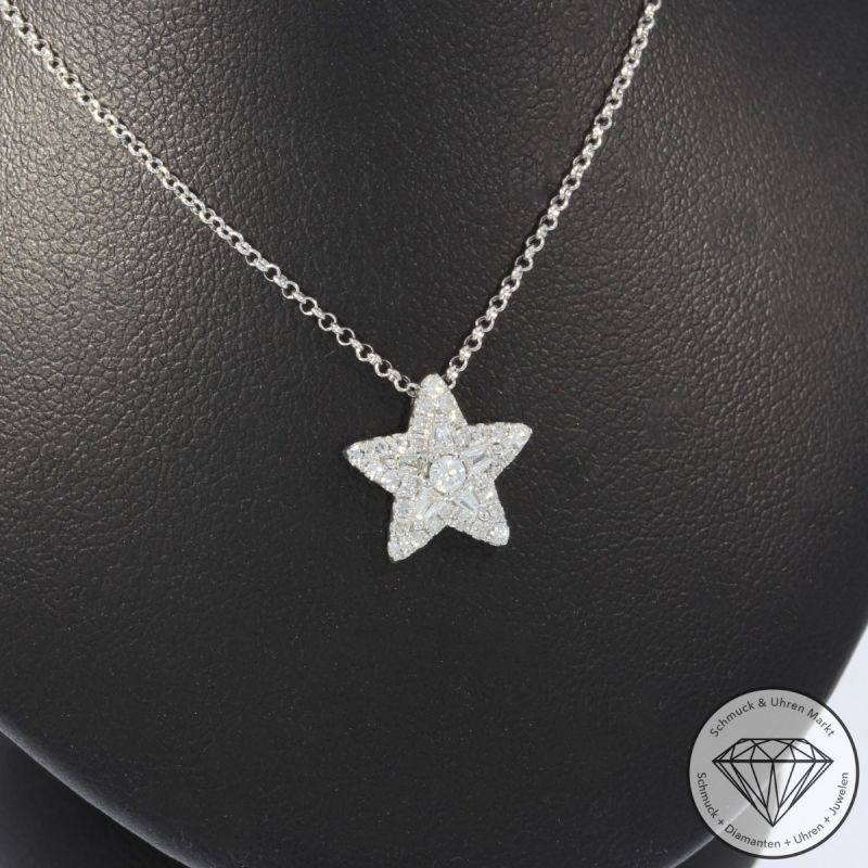 Sale! Wert 2140 € Brillant Diamant Stern Anhänger mit Kette in 750er 18 K Weißgold - H1422