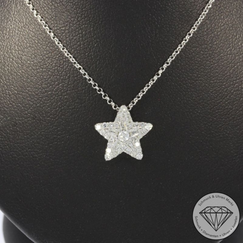 Sale! Wert 2140 € Brillant Diamant Stern Anhänger mit Kette in 750er 18 K Weißgold - H1422