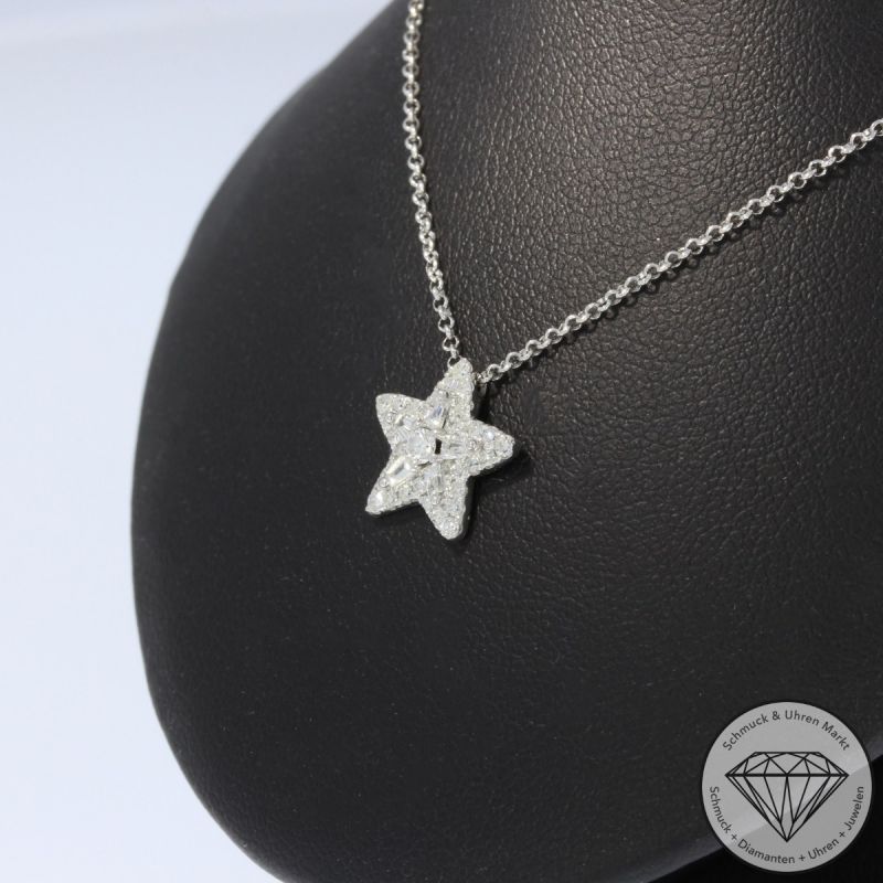 Sale! Wert 2140 € Brillant Diamant Stern Anhänger mit Kette in 750er 18 K Weißgold - H1422