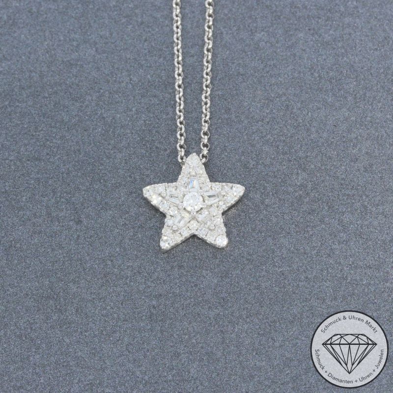 Sale! Wert 2140 € Brillant Diamant Stern Anhänger mit Kette in 750er 18 K Weißgold - H1422