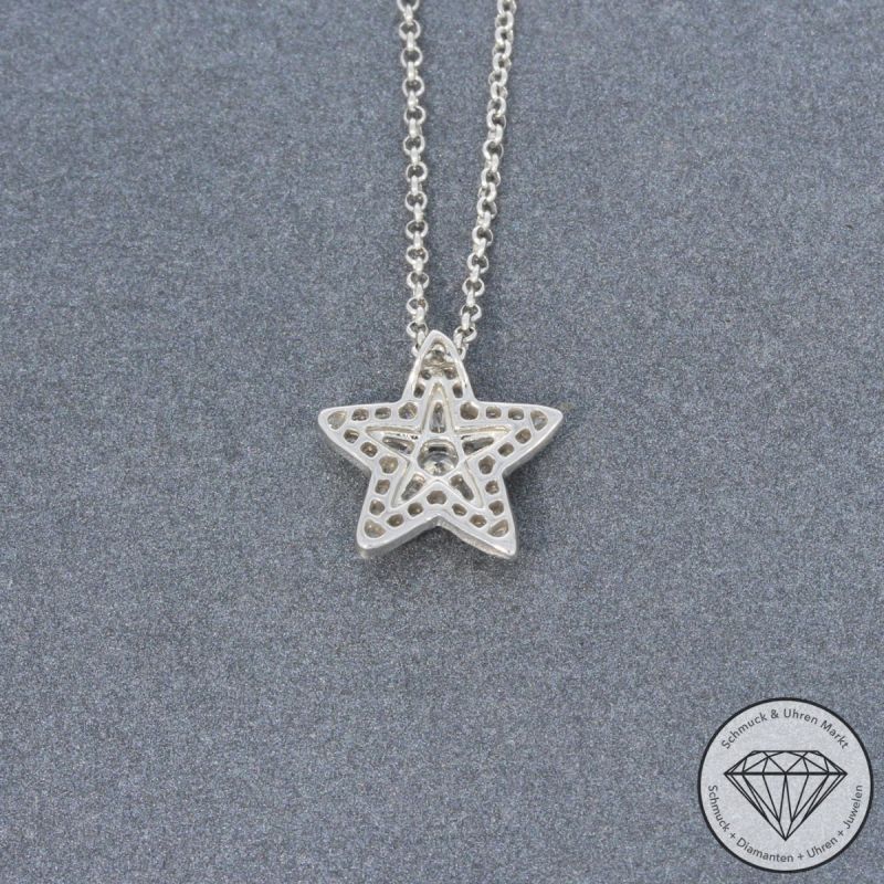 Sale! Wert 2140 € Brillant Diamant Stern Anhänger mit Kette in 750er 18 K Weißgold - H1422