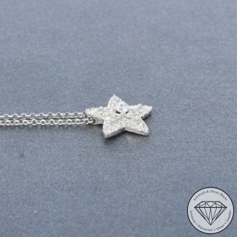 Sale! Wert 2140 € Brillant Diamant Stern Anhänger mit Kette in 750er 18 K Weißgold - H1422
