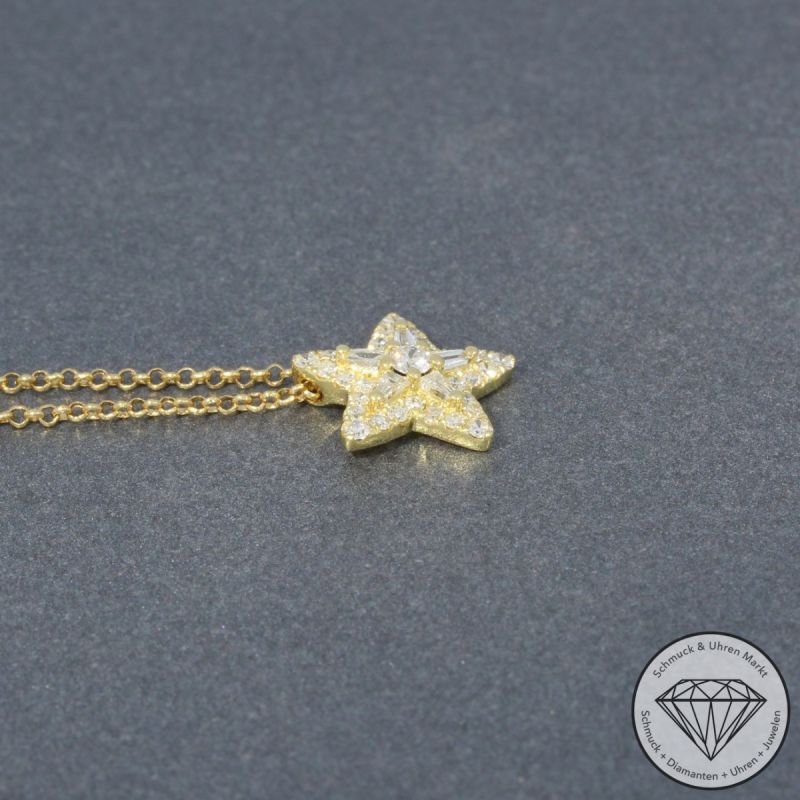 Sale! Wert 2140 € Brillant Diamant Stern Anhänger mit Kette in 750er 18 K Gelbgold - H1527