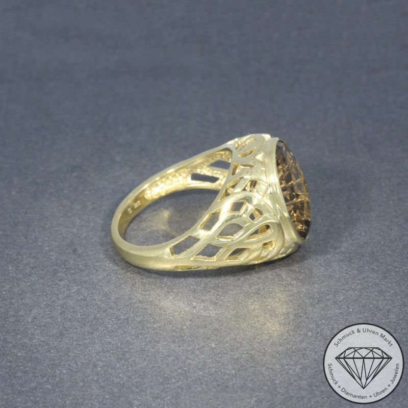 Wert 790 € Rauchquarz Ring 375er/9 Karat Gelb Gold Größe 56 – 97451
