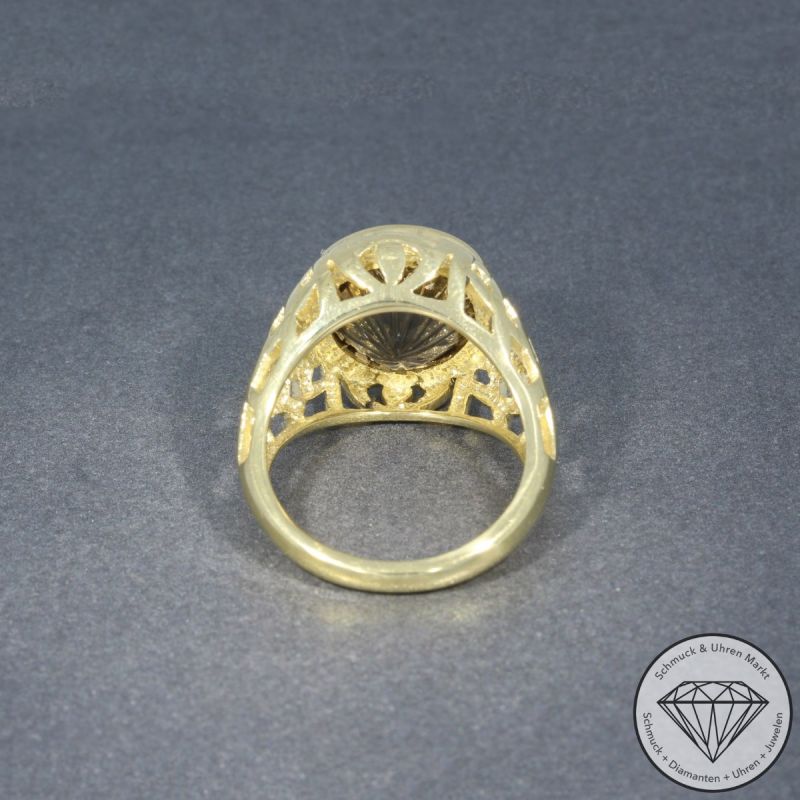 Wert 790 € Rauchquarz Ring 375er/9 Karat Gelb Gold Größe 56 – 97451