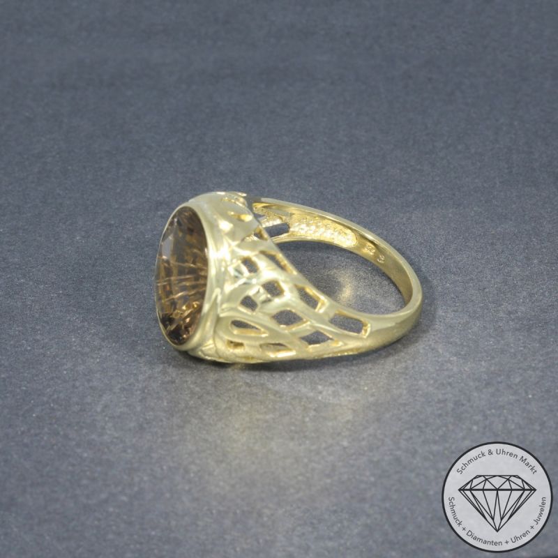 Wert 790 € Rauchquarz Ring 375er/9 Karat Gelb Gold Größe 56 – 97451