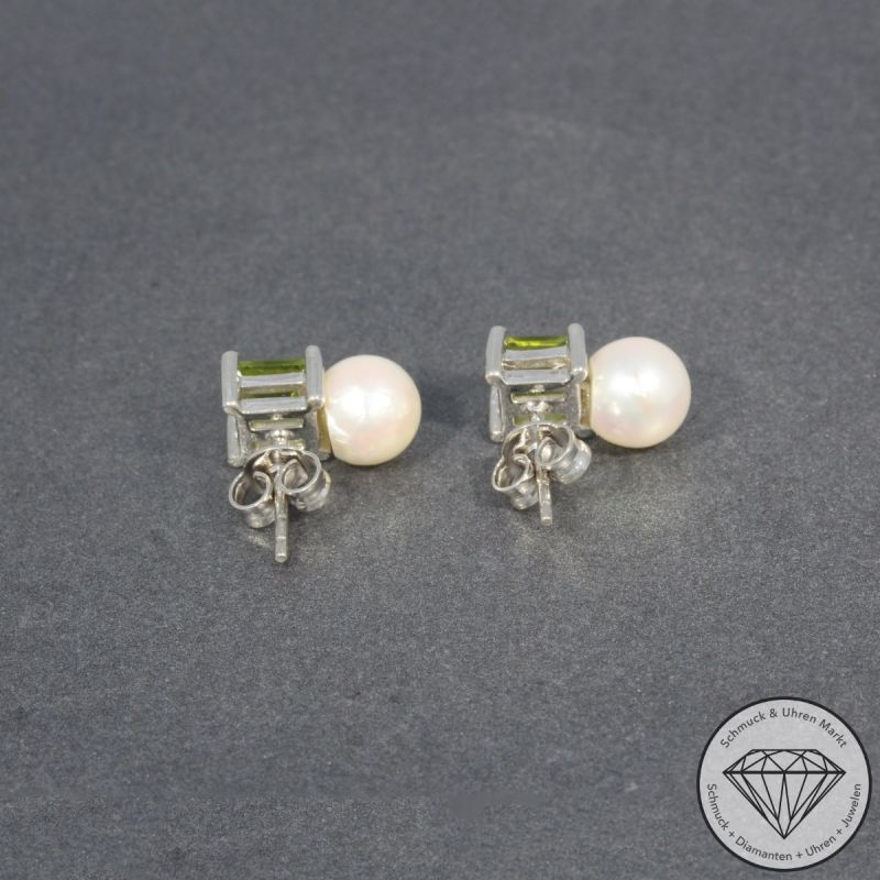Wert 790 € Peridot Perl Ohrringe in 585er 14 K Weißgold - 97468