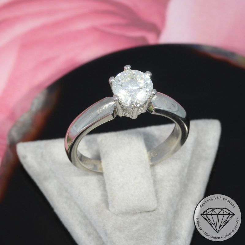 Wert 7690 € Solitär Brillant Ring (ca. 1,10 carat) in 585er 14 K Weißgold - 97609